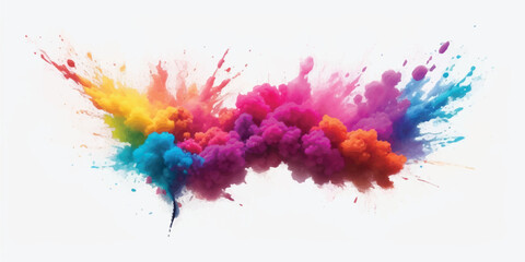 Aggressive Spiky Splashes of Vibrant Magenta and Cyan Pigment Isolated on White