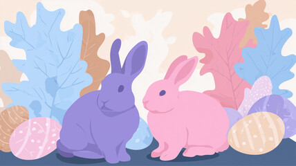 Obraz premium Purple Bunny Easter Clipart Flat Vector
