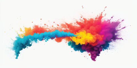 Dynamic Wave of Colorful Smoke and Vibrant Powder Pigment Isolated on White