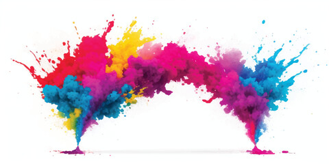 Vibrant Dual Powder Explosions of Pink and Blue Pigment Isolated on White Background