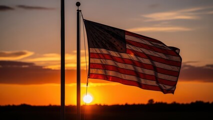 American Flag Flying Proudly at Sunset with Dramatic Sky