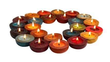 Glowing birthday candles with burning flames on a white background create a festive holiday celebration light for a romantic spa decoration or wax object