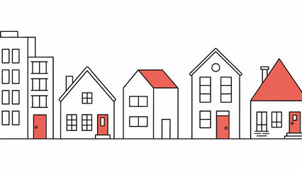 Illustration of various houses in a neighborhood row