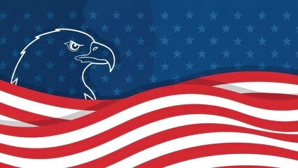 Patriotic Eagle and American Flag Background with Stars and Waves