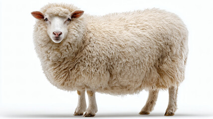 Fototapeta premium Sheep Standing Front View White Background