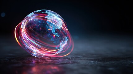 Futuristic digital globe with glowing energy light trails representing global connectivity and data communication