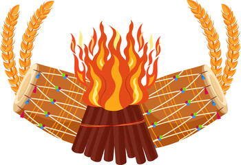 happy lohri harvest festival of india celebrating with bonfire and dhols vector illustration design