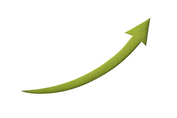 Green curving arrow showing growth, success, financial boost, economic data trend, progress, increasing profit