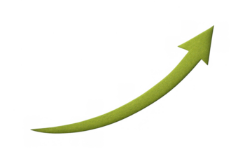 Green curving arrow showing growth, success, financial boost, economic data trend, progress, increasing profit
