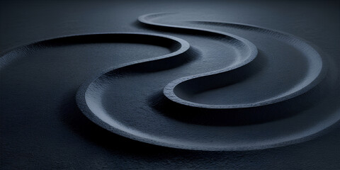 Abstract Business Growth Path: Dark S-Curve Track on Charcoal Background, Strategy Roadmap Texture with Copy Space