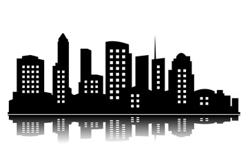 Obraz premium Black silhouette city panorama skyline flat vector without background