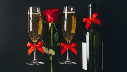 Celebratory champagne and rose setup