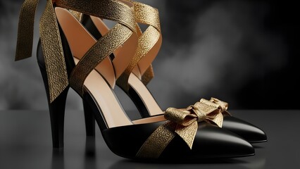 Elegant black and gold high heels