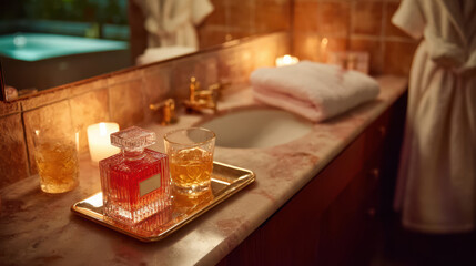 Elegant vintage vanity with illuminated mirror and polished brass accents for bathroom inspiration