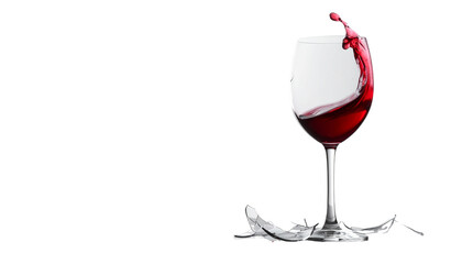 A luxurious crystal glass accommodates red wine poured into it against a white background