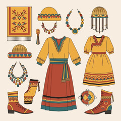 Traditional Folk Clothing and Accessories Collection.