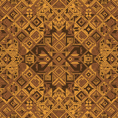 Intricate Geometric Pattern with Warm Earth Tones and Symmetrical Design.