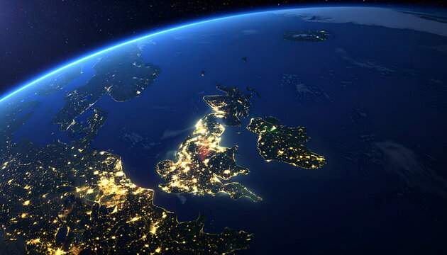 Nighttime View of Great Britain and Surrounding Areas.