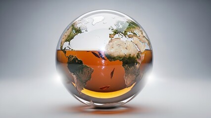 World globe inside glass sphere with brown liquid