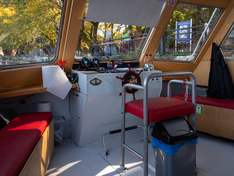 A pleasure boat for tourists on Pamvotida Lake in Ioannina, Greece