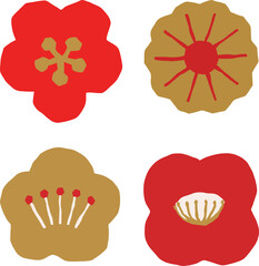 Stylized Japanese Floral Motifs in Red and Gold