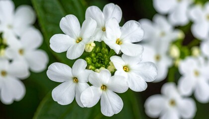 Obraz premium Close-up of Delicate White Flowers Blooming in a Lush Garden Setting.