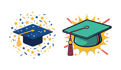 Celebrating academic success a vibrant illustration featuring graduation caps and colorful confetti bursts symbolizing achievements and completion high quality professional detailed modern