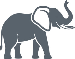 Obraz premium Elegant Gray Elephant Silhouette with Raised Trunk and Detailed Ears.
