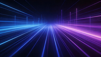 Abstract digital background with vibrant blue and purple light trails, suggesting high-speed movement, technology, and futuristic digital space concepts.