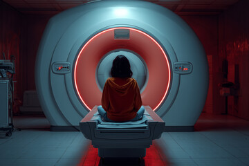 Patient preparing for MRI scan in modern medical facility