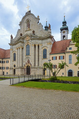 The facade of the abbey church in Zwiefalten, a former Benedictine monastery