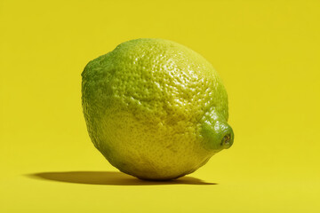 Fresh green lime on bright yellow background for culinary use