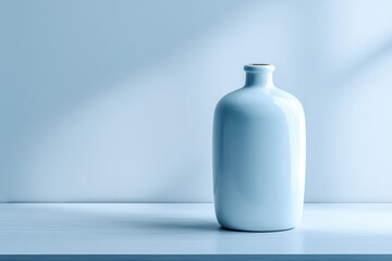 Elegant blue vase on modern table with soft lighting background