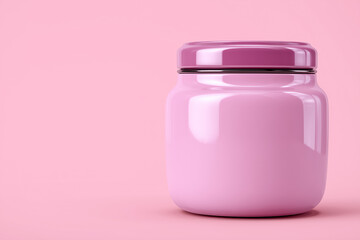 Pink jar with lid on pink background for storing small items