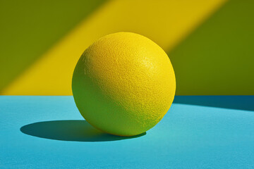 Vibrant yellow lemon on blue and green background with dramatic lighting
