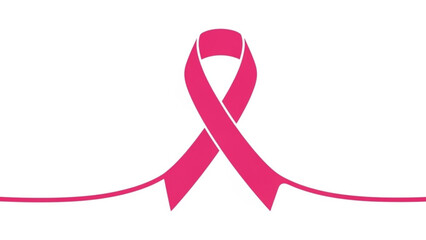 A bright pink breast cancer awareness ribbon on a white background symbolizing support and hope for those affected by the disease with health