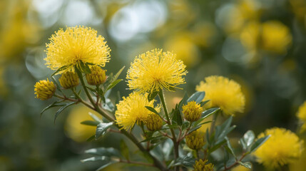 Yellow flower blossom shrub garden nature spring bloom foliage sunlight macro yellow flower blossom shrub garden nature during spring season with bright foliage and soft sunlight outdoor park