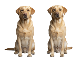 Labrador guard dog sitting attentively, looking forward, transparent background