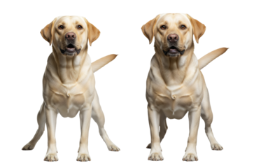 Labrador retriever guarding pose, front view, transparent background