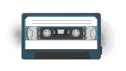 Obraz premium Retro audio cassette tape illustration with a stylish halftone background effect for vintage music and nostalgia themed designs.