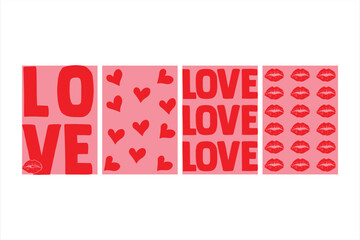 Valentine's Day Collage With Love Text Hearts And Lips Pattern Background