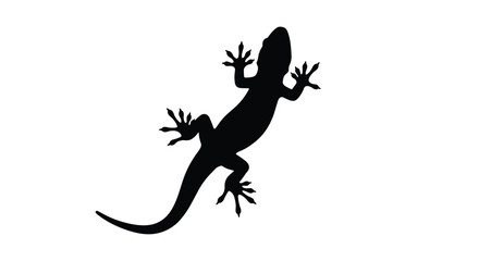 Obraz premium Black silhouette of a lizard or gecko on a white background, highlighting its unique body shape, legs, and long tail.