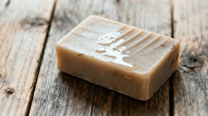 Handmade soap bar with natural mood representing Health and body Self-care Rest and recovery Physical health no medicine against rustic wooden background with copy space