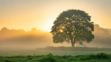 Sunrise over a solitary tree