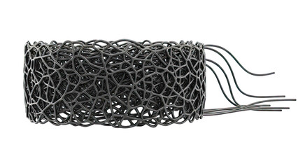 Black abstract mesh object with flowing wires
