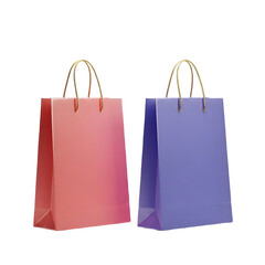 Pair of Pink and Purple Glossy Paper Shopping Bags with Gold Handles for Retail and Gifts