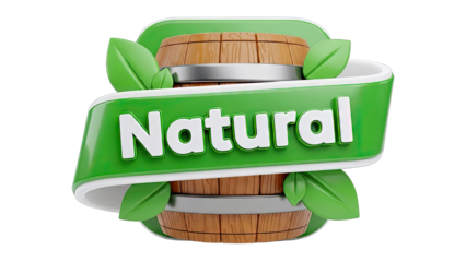 Natural Product Logo with Wood Barrel and Green Leaves