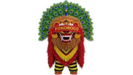 Lion Dance Costume with Peacock Feathers and Ponorogo Banner