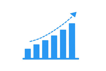 Bar chart showing business growth, progress, increasing profit, growing market trend, and financial success with rising arrow