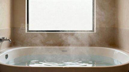 Bathtub with soothing mood representing Health and body Self-care Rest and recovery Physical health no medicine against sunlit bathroom background with copy space